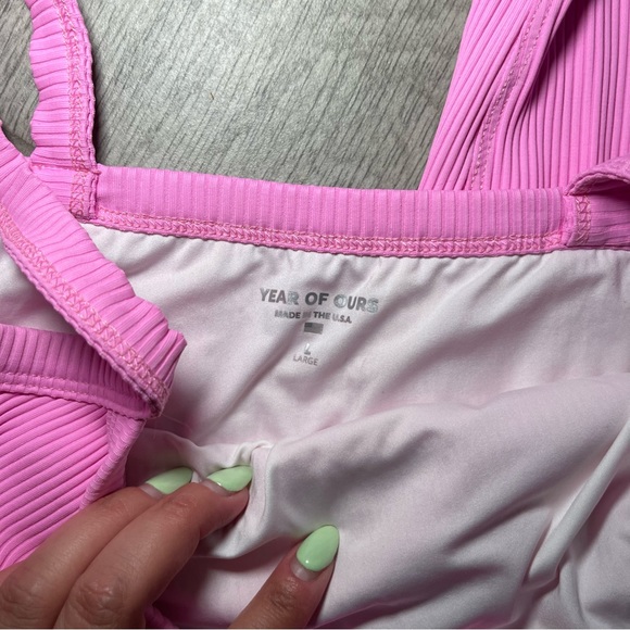 Year Of Ours | Ribbed Hot Pink Bra + Leggings Workout Set Size: Large - Picture 2 of 4